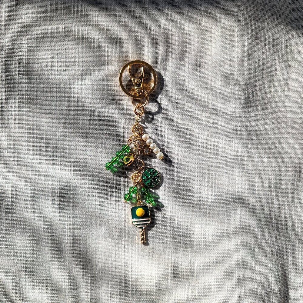 PICKLE BALL KEYCHAIN GREEN & GOLD BAG CHARM BACKPACK CHARM
